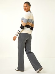 Roman White Stripe Collar Buttoned Knit Top - Image 3 of 6