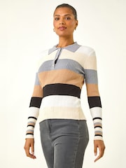 Roman White Stripe Collar Buttoned Knit Top - Image 4 of 6