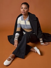 Roman White Stripe Collar Buttoned Knit Top - Image 6 of 6