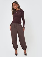 Threadbare Brown Balloon Trousers with Button Cuffs - Image 1 of 4
