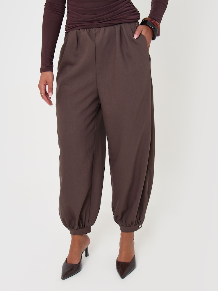 Threadbare Brown Balloon Trousers with Button Cuffs - Image 2 of 4 Threadbare Brown Balloon Trousers with Button Cuffs - Image 2 of 4