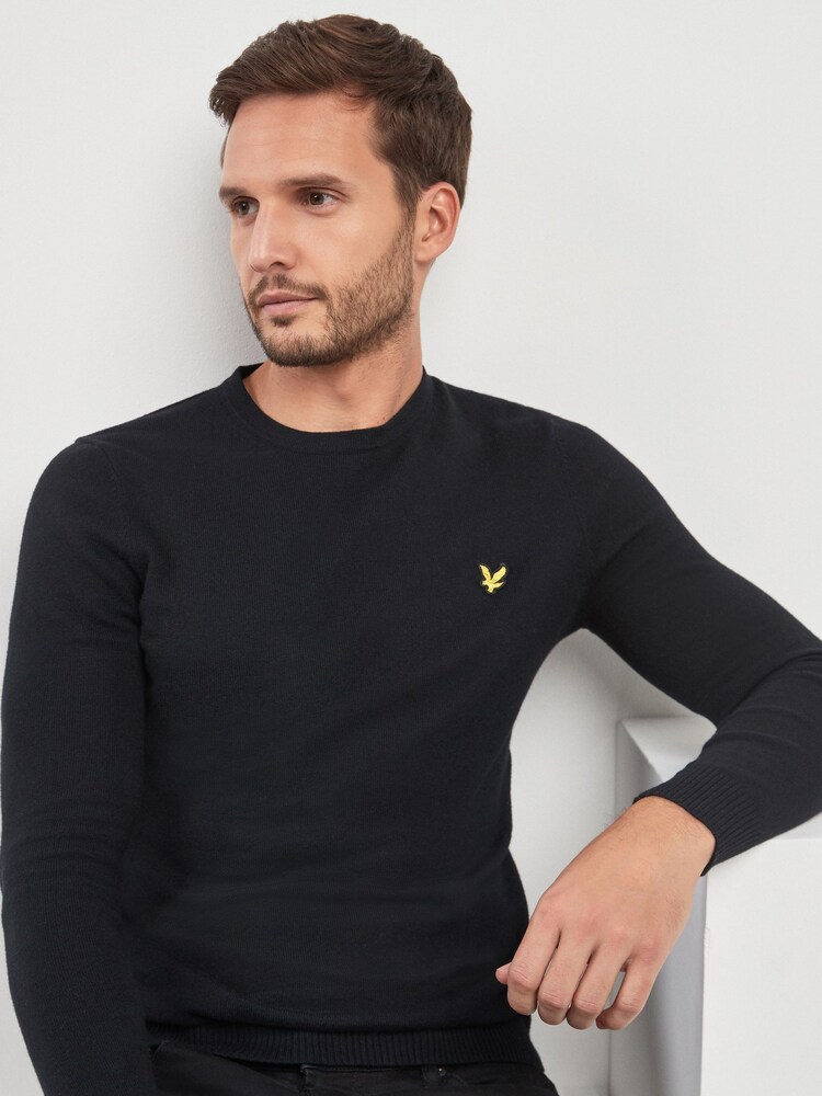 Lyle & Scott Black Crew Neck Cotton Merino Jumper - Image 5 of 5