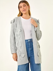Roman Grey Bow Embellished Knit Cardigan - Image 1 of 5