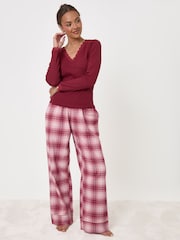 Threadbare Red V-Neck Top & Flannel Bottoms Pyjamas Set - Image 1 of 8