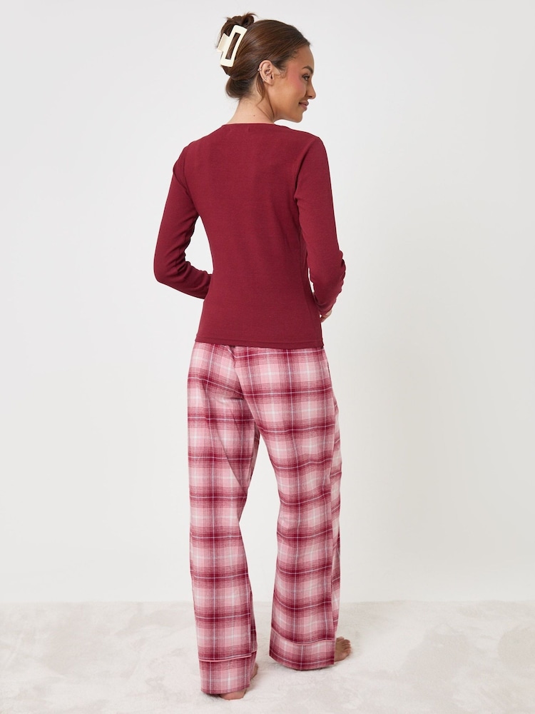 Threadbare Red V-Neck Top & Flannel Bottoms Pyjamas Set - Image 2 of 8 Threadbare Red V-Neck Top & Flannel Bottoms Pyjamas Set - Image 2 of 8