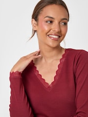 Threadbare Red V-Neck Top & Flannel Bottoms Pyjamas Set - Image 3 of 8