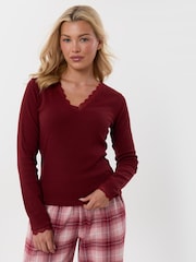 Threadbare Red V-Neck Top & Flannel Bottoms Pyjamas Set - Image 8 of 8