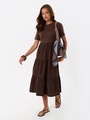 Threadbare Brown Tiered Midaxi Dress - Image 1 of 4