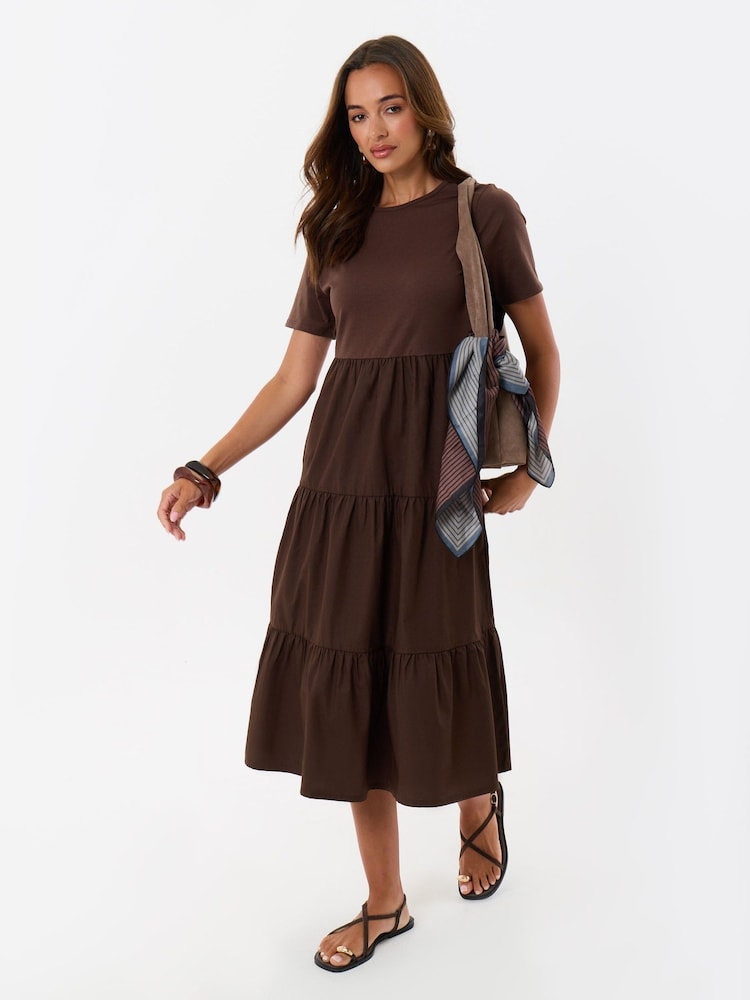 Threadbare Brown Tiered Midaxi Dress - Image 1 of 4