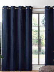 Blue Navy Blackout/Thermal Cotton Eyelet Curtains - Image 1 of 9