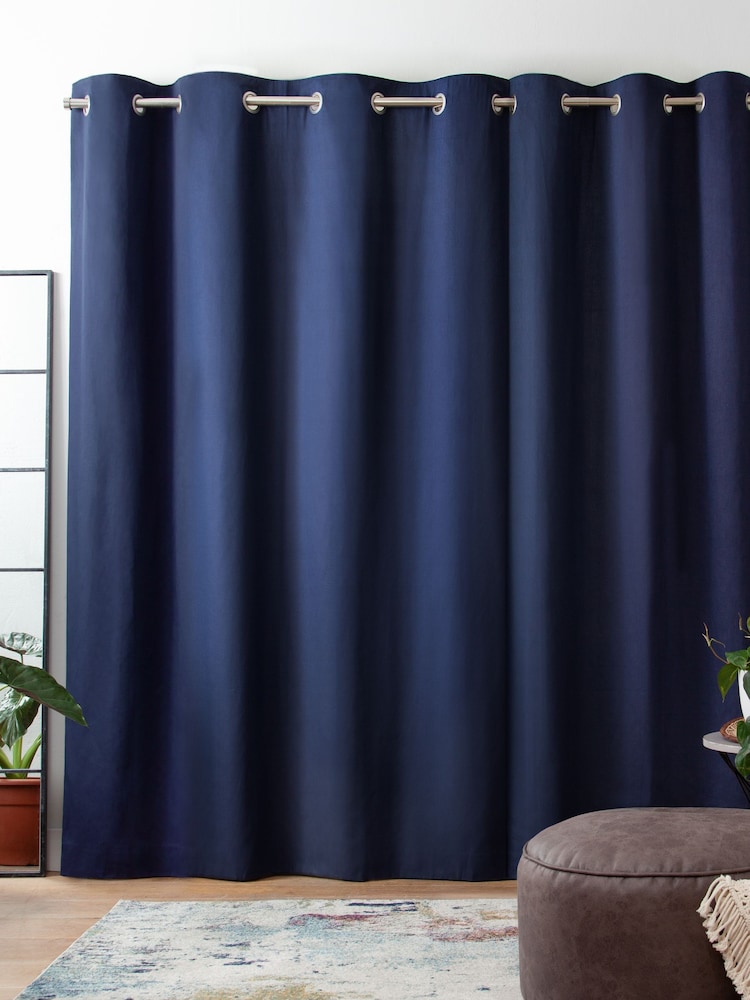 Blue Navy Blackout/Thermal Cotton Eyelet Curtains - Image 3 of 9