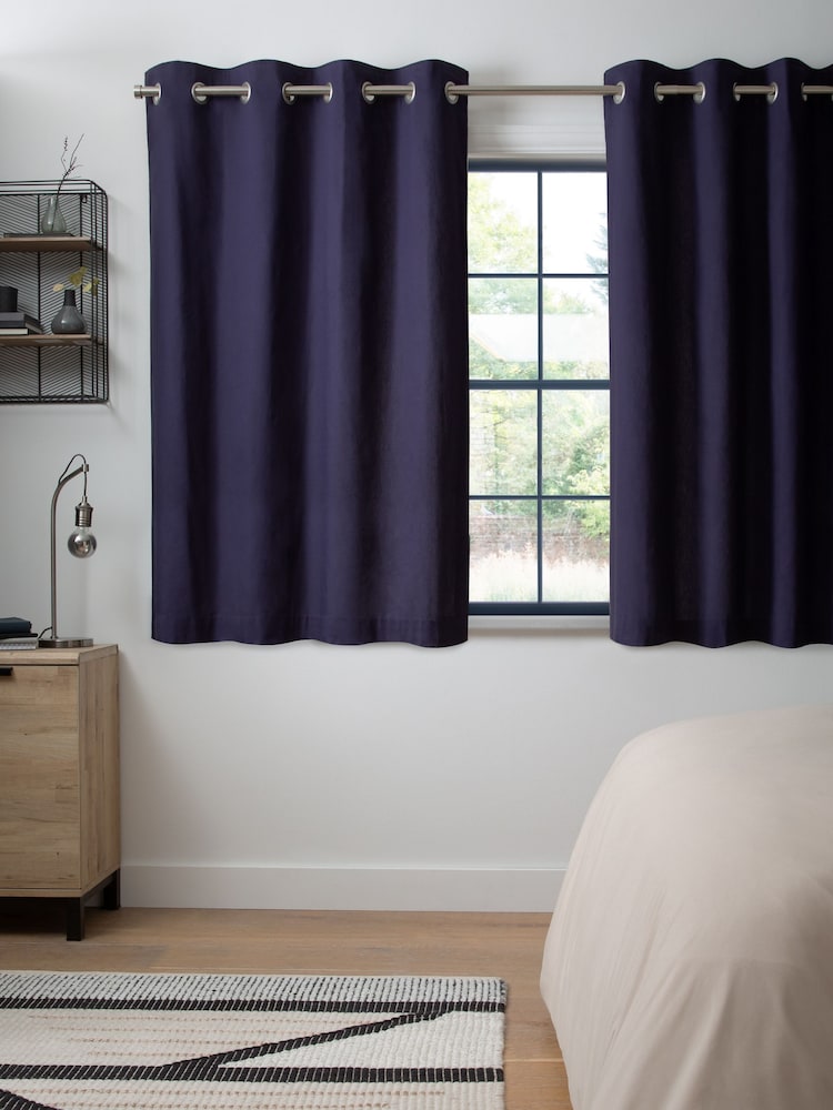 Blue Navy Blackout/Thermal Cotton Eyelet Curtains - Image 6 of 9