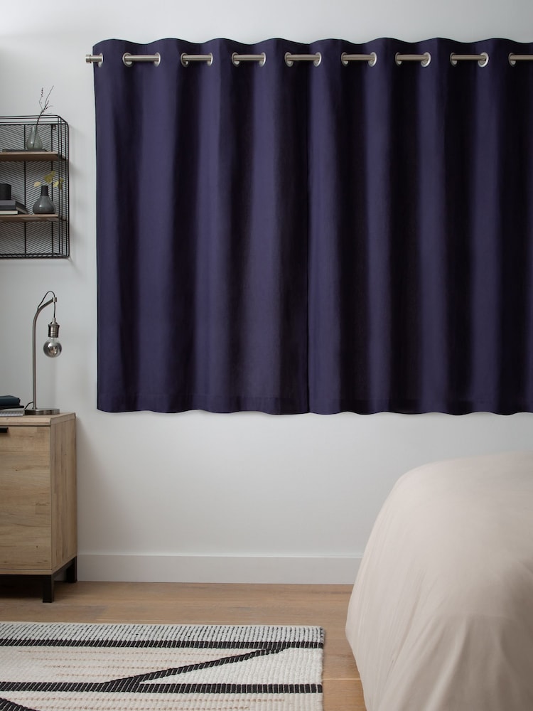 Blue Navy Blackout/Thermal Cotton Eyelet Curtains - Image 7 of 9