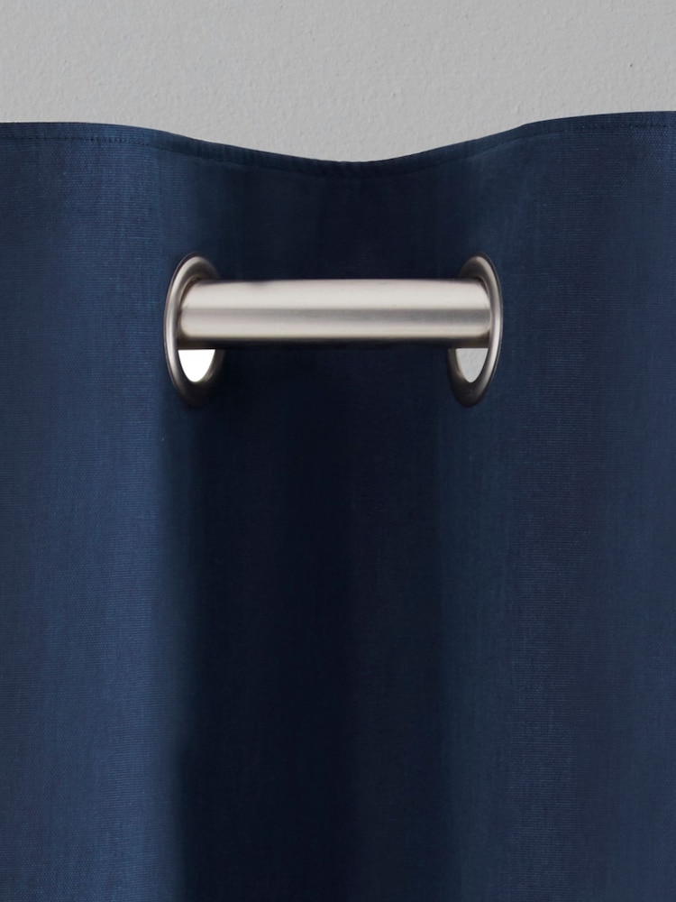 Blue Navy Blackout/Thermal Cotton Eyelet Curtains - Image 8 of 9