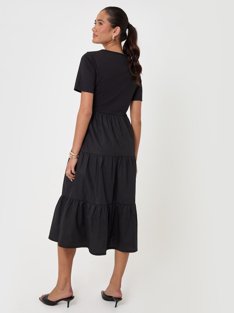 Threadbare Black Tiered Midaxi Dress - Image 2 of 4