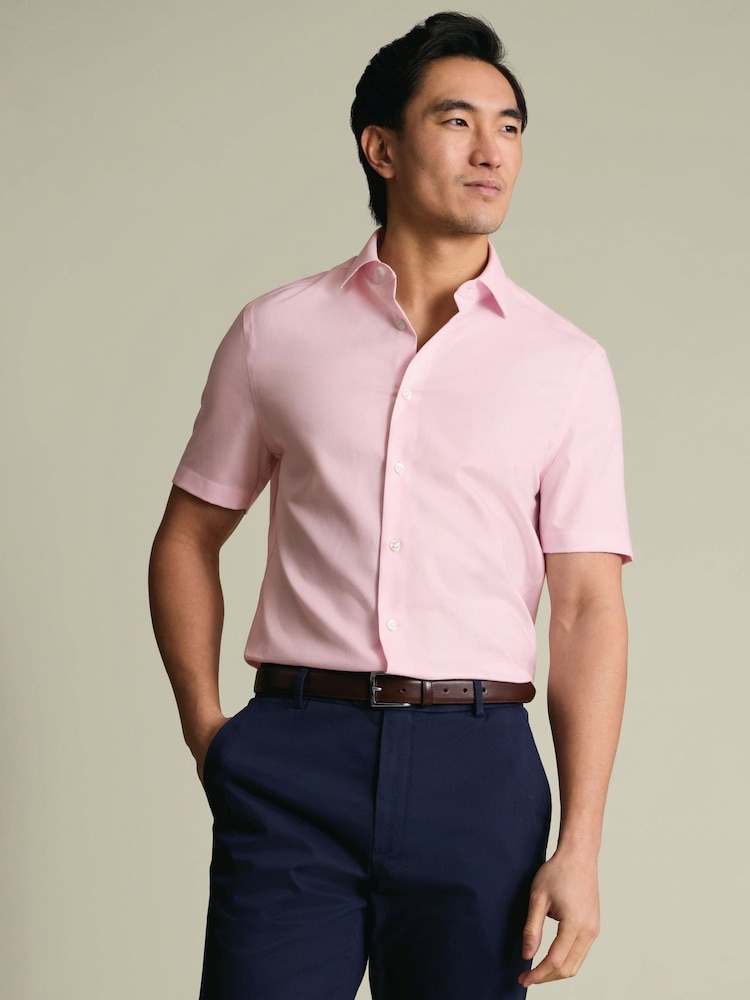 Charles Tyrwhitt Pink Non-Iron Cotton Linen short sleeve shirt - Image 1 of 5