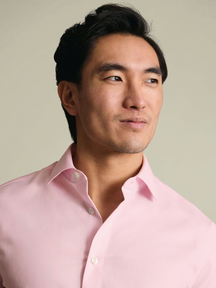 Charles Tyrwhitt Pink Non-Iron Cotton Linen short sleeve shirt - Image 2 of 5