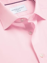 Charles Tyrwhitt Pink Non-Iron Cotton Linen short sleeve shirt - Image 4 of 5