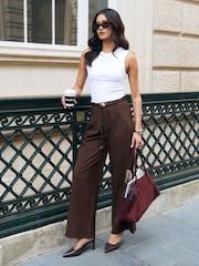 Threadbare Brown Pleated Wide Leg Trousers - Image 1 of 5