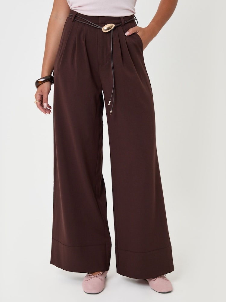 Threadbare Brown Pleated Wide Leg Trousers - Image 2 of 5 Threadbare Brown Pleated Wide Leg Trousers - Image 2 of 5