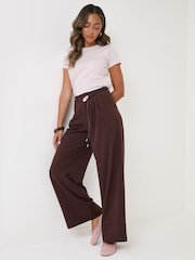 Threadbare Brown Pleated Wide Leg Trousers - Image 4 of 5