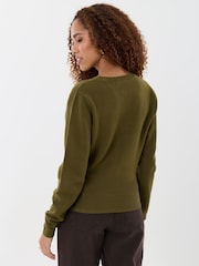 Threadbare Green Compact Knit Asymmetric Cardigan - Image 2 of 4