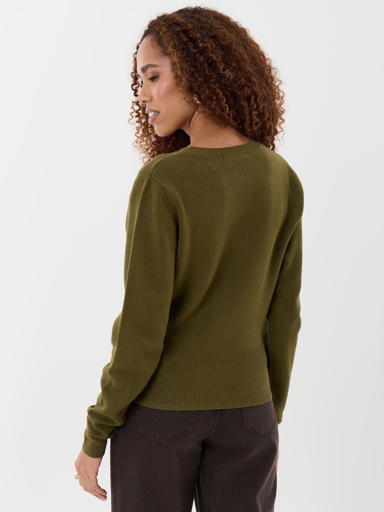 Threadbare Green Compact Knit Asymmetric Cardigan - Image 2 of 4 Threadbare Green Compact Knit Asymmetric Cardigan - Image 2 of 4