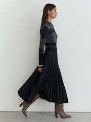 Reiss Carla Striped Knit Mix Pleated Midi Dress - Obraz 1 z 8