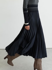 Reiss Carla Striped Knit Mix Pleated Midi Dress - Obraz 3 z 8