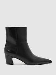 Reiss Black Nicole Leather Pointed-Toe Low-Heel Ankle Boots - Image 2 of 6