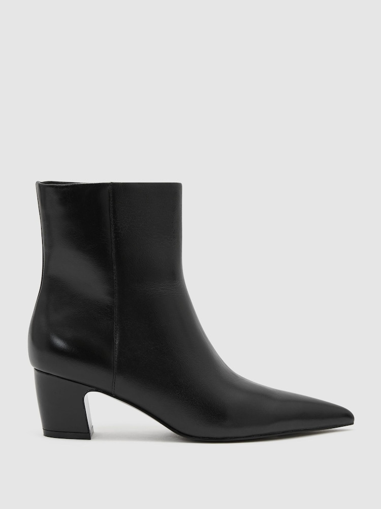 Reiss Black Nicole Leather Pointed-Toe Low-Heel Ankle Boots - Image 2 of 6 Reiss Black Nicole Leather Pointed-Toe Low-Heel Ankle Boots - Image 2 of 6