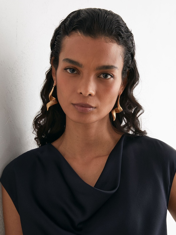 Reiss Navy Cate Silk Cowl-Neck Sleeveless Top - Image 1 of 6 Reiss Navy Cate Silk Cowl-Neck Sleeveless Top - Image 1 of 6