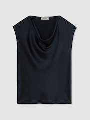 Reiss Navy Cate Silk Cowl-Neck Sleeveless Top - Image 2 of 6