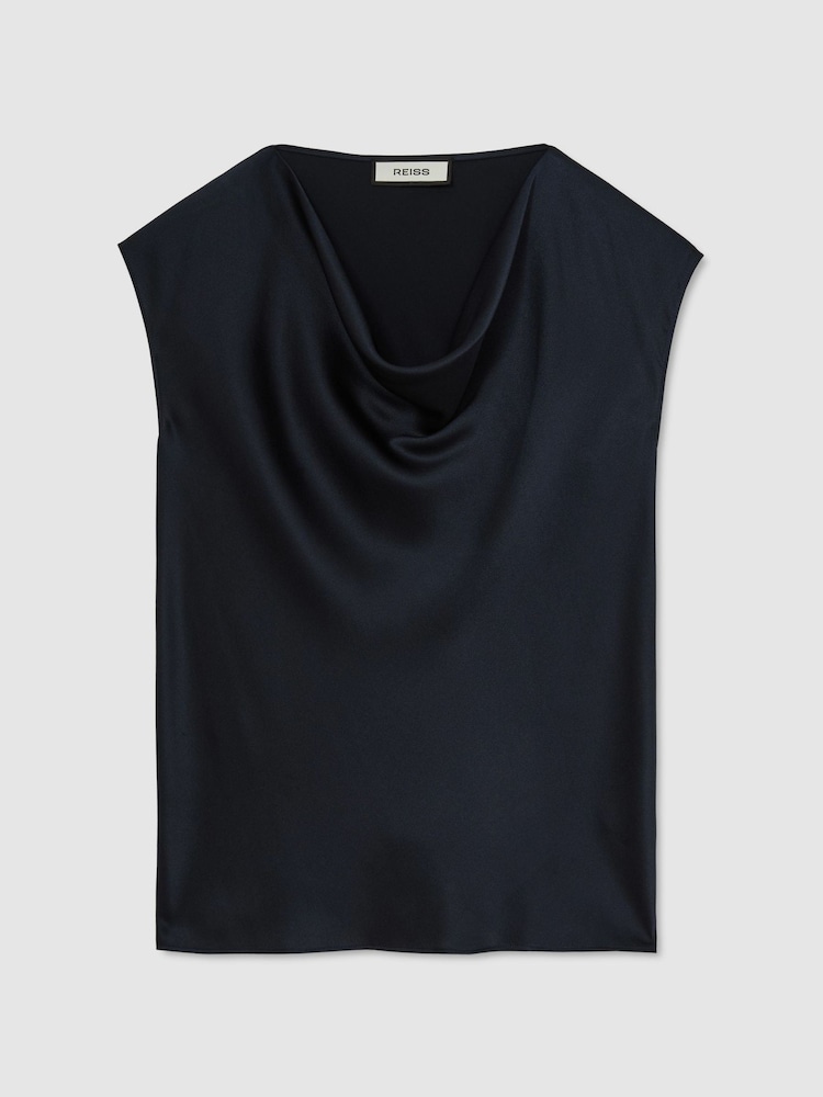 Reiss Navy Cate Silk Cowl-Neck Sleeveless Top - Image 2 of 6 Reiss Navy Cate Silk Cowl-Neck Sleeveless Top - Image 2 of 6