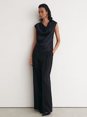 Reiss Navy Cate Silk Cowl-Neck Sleeveless Top - Image 4 of 6