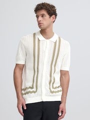 Casual Friday White Holla Short Sleeve Relaxed Knit Shirt - Image 1 of 5
