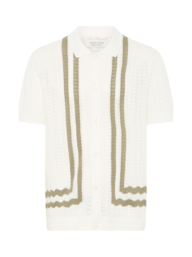 Casual Friday White Holla Short Sleeve Relaxed Knit Shirt - Image 5 of 5