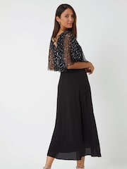 Roman Black Sequin Embellished Cape Wrap Dress - Image 2 of 5