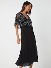 Roman Black Sequin Embellished Cape Wrap Dress - Image 3 of 5