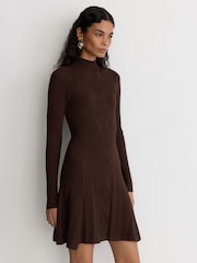 Reiss Chocolate Brown Tilly Cable-Knit Flippy Mini Dress - Image 1 of 6