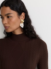 Reiss Chocolate Brown Tilly Cable-Knit Flippy Mini Dress - Image 3 of 6