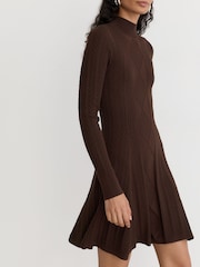 Reiss Chocolate Brown Tilly Cable-Knit Flippy Mini Dress - Image 4 of 6