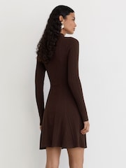 Reiss Chocolate Brown Tilly Cable-Knit Flippy Mini Dress - Image 5 of 6