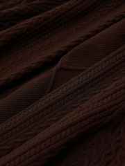Reiss Chocolate Brown Tilly Cable-Knit Flippy Mini Dress - Image 6 of 6