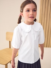 Blanc - Chemise d'écolier en coton de qualité supérieure à col à volants (3-14ans) - Image 1 de 10