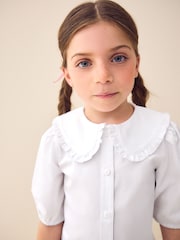 Blanc - Chemise d'écolier en coton de qualité supérieure à col à volants (3-14ans) - Image 5 de 10