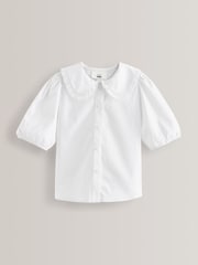 Blanc - Chemise d'écolier en coton de qualité supérieure à col à volants (3-14ans) - Image 6 de 10