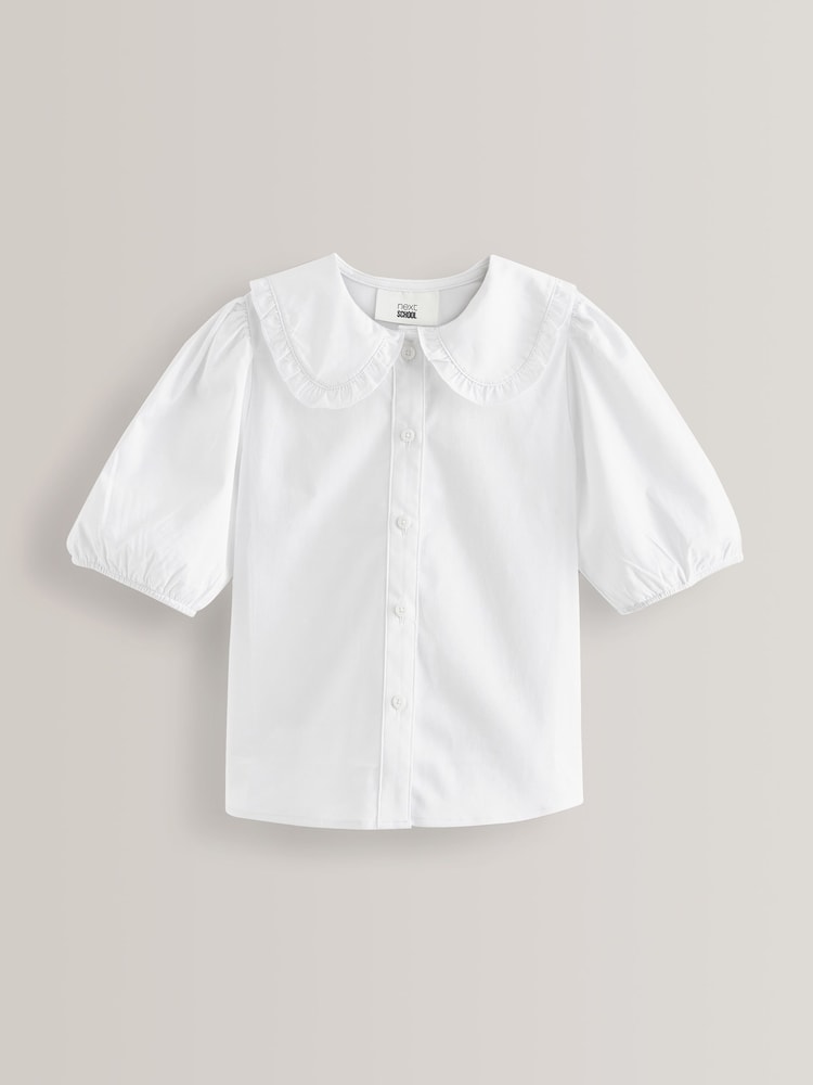 Blanc - Chemise d'écolier en coton de qualité supérieure à col à volants (3-14ans) - Image 6 of 10