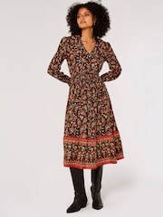 Apricot Black Floral Paisley Midi Dress - Image 1 of 5