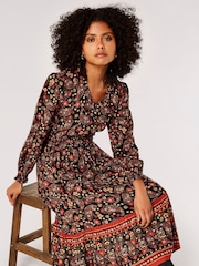 Apricot Black Floral Paisley Midi Dress - Image 3 of 5